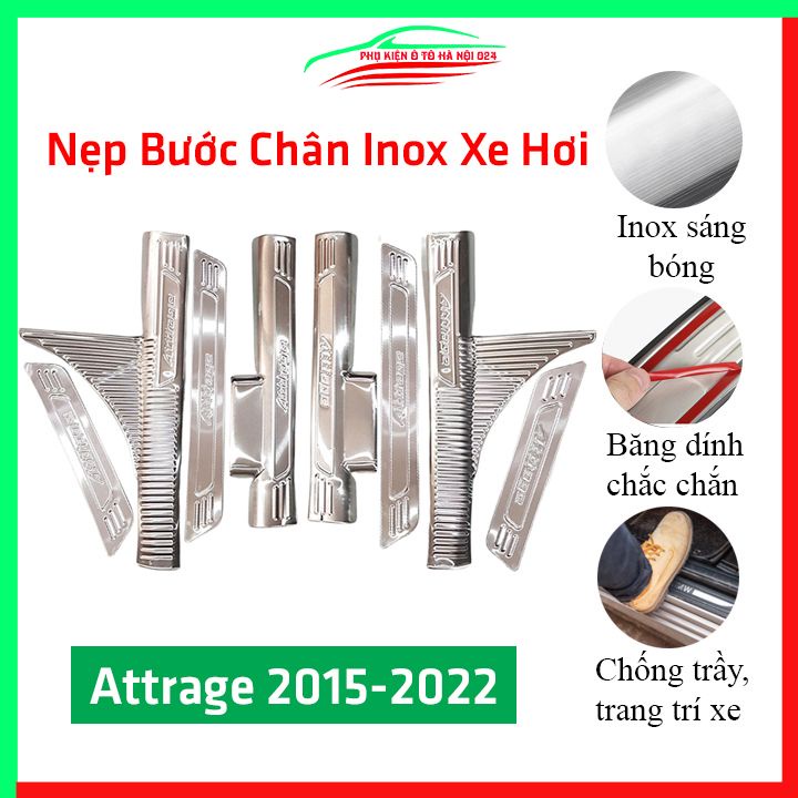 [Attrage 2015-2019] Bộ Nẹp Bước Chân Trong Ngoài Bằng Inox Cho Ô Tô - Mitsubishi Attrage 2015-2019