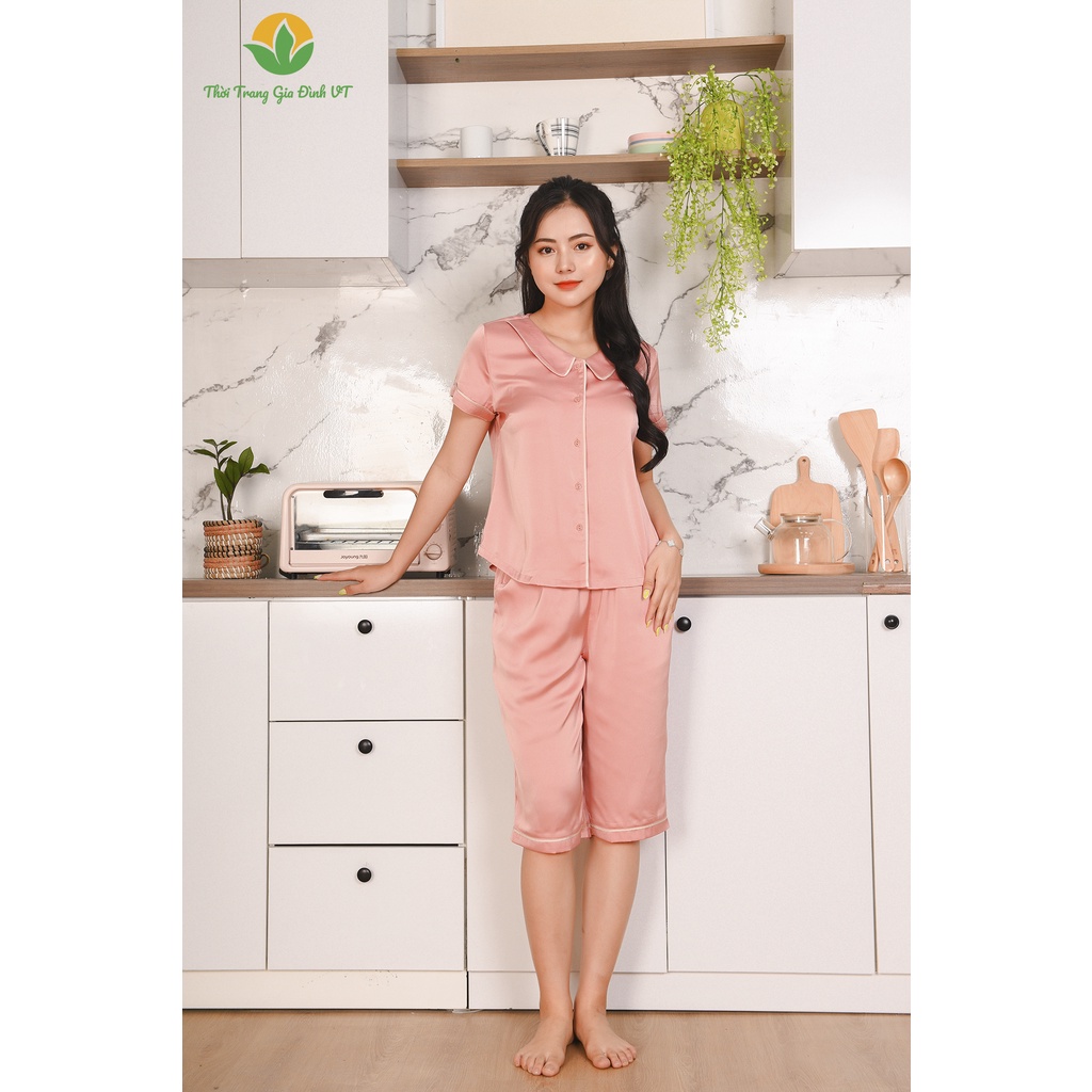 Bộ đồ pijama nữ xuân hè Việt Thắng quần lửng áo cộc tay chất lụa B46.2205