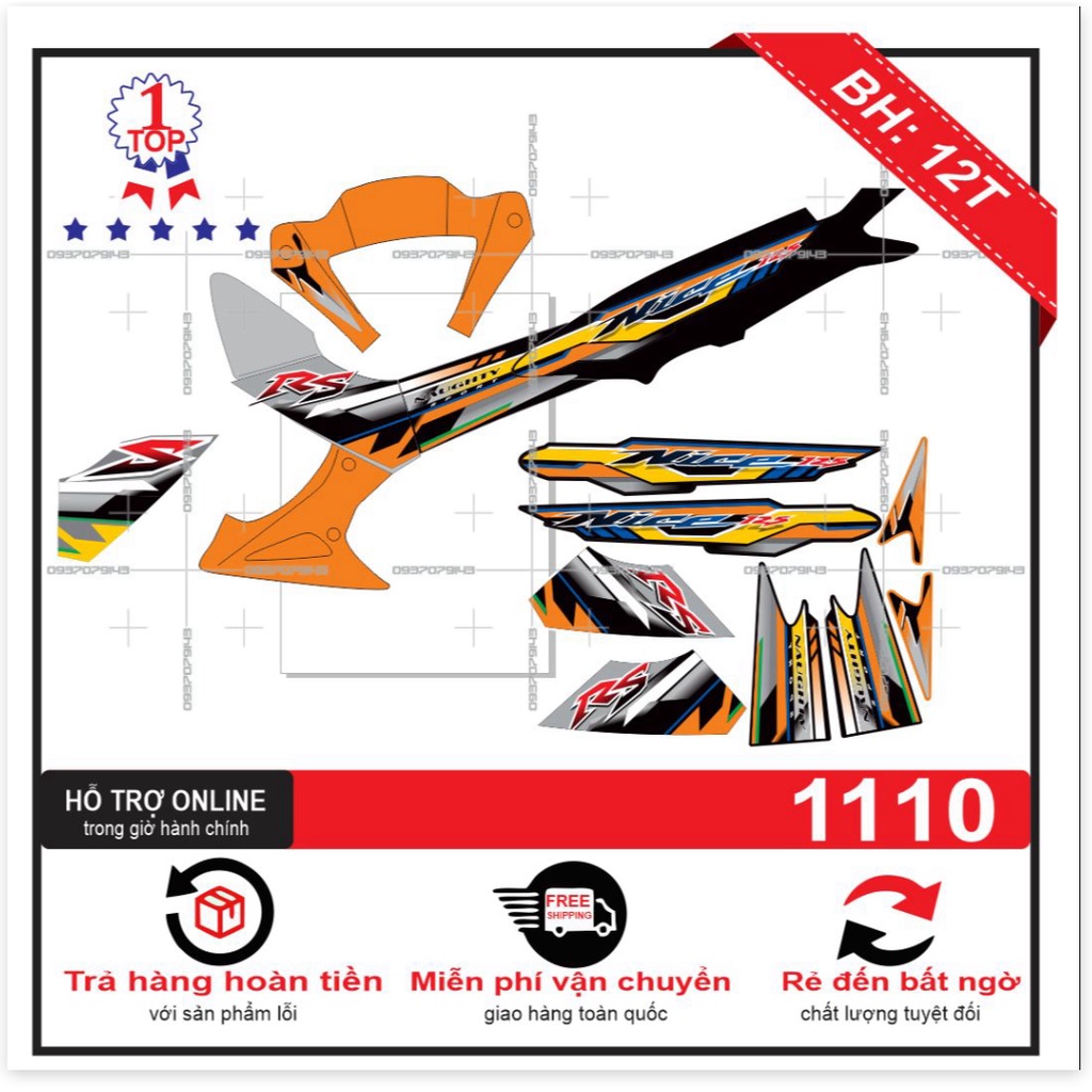 ( Quí khách vui lòng mang ra tiệm cho thợ dán ) Tem wave RS Nice 125 cam đen