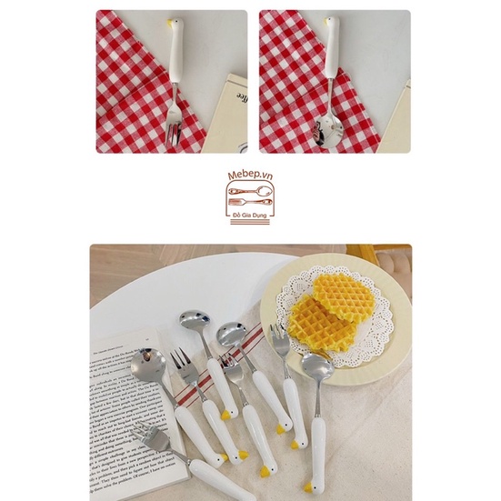 Thìa Dĩa Sứ Cao Cấp Hình Vịt Cute, Thìa Dĩa Decor, Hộp Thìa Dĩa Văn Phòng