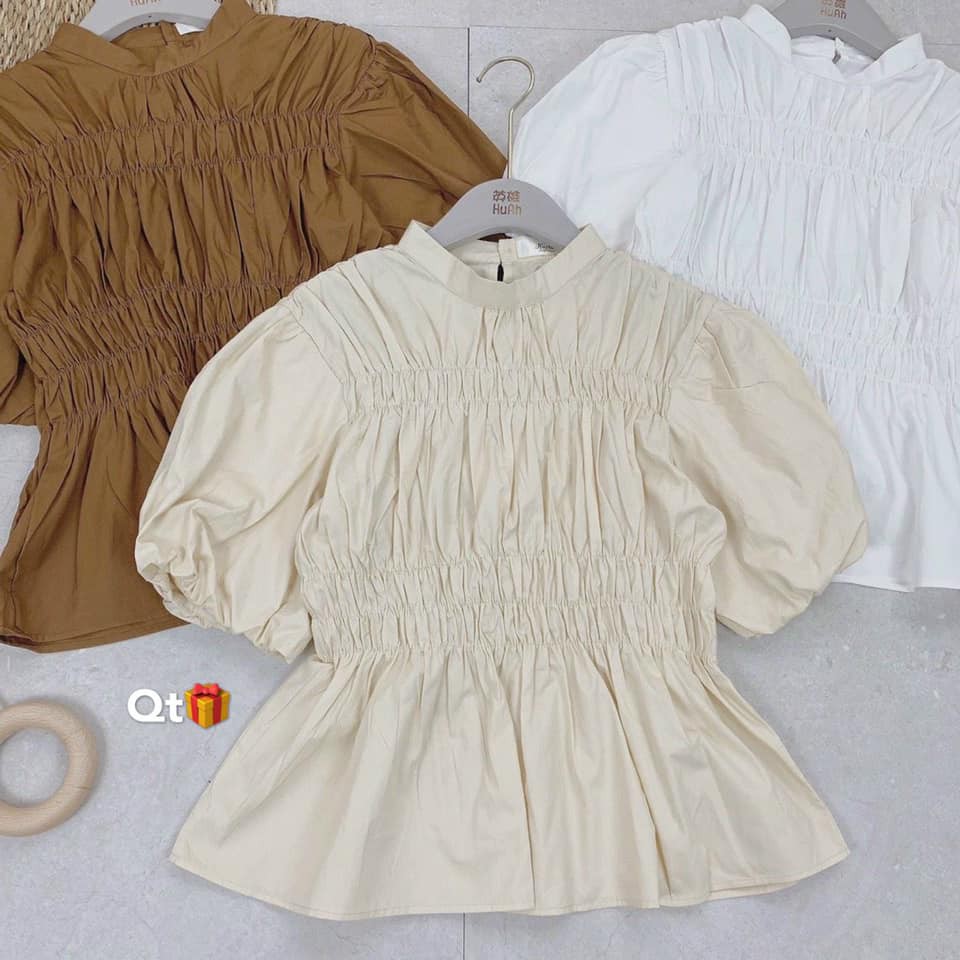 ÁO SƠ MI NỮ PEPLUM ZÚM BO CHUN EO TAY BỒNG KIỂU ĐIỆU SIÊU XINH | BigBuy360 - bigbuy360.vn