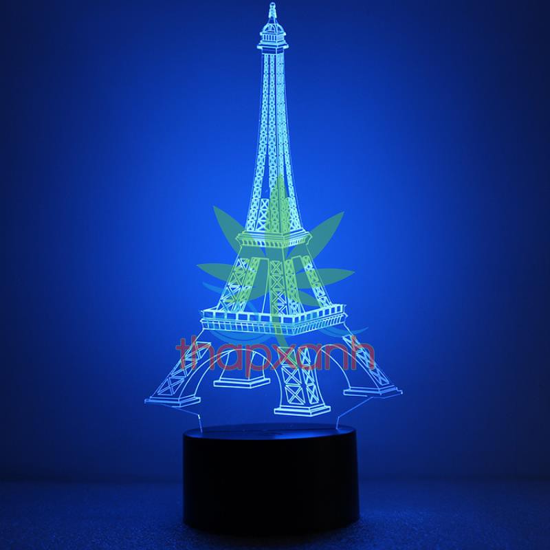 Đèn ngủ, Đèn trang trí Led 3D, Đèn ngủ 16 màu mini có điều khiển Tháp Eiffel