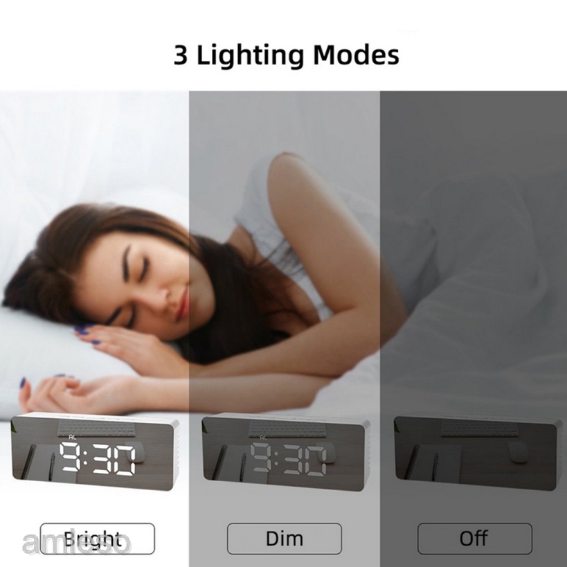 Đồng Hồ Báo Thức Mặt Gương Có Đèn Led Cho Phòng Ngủ