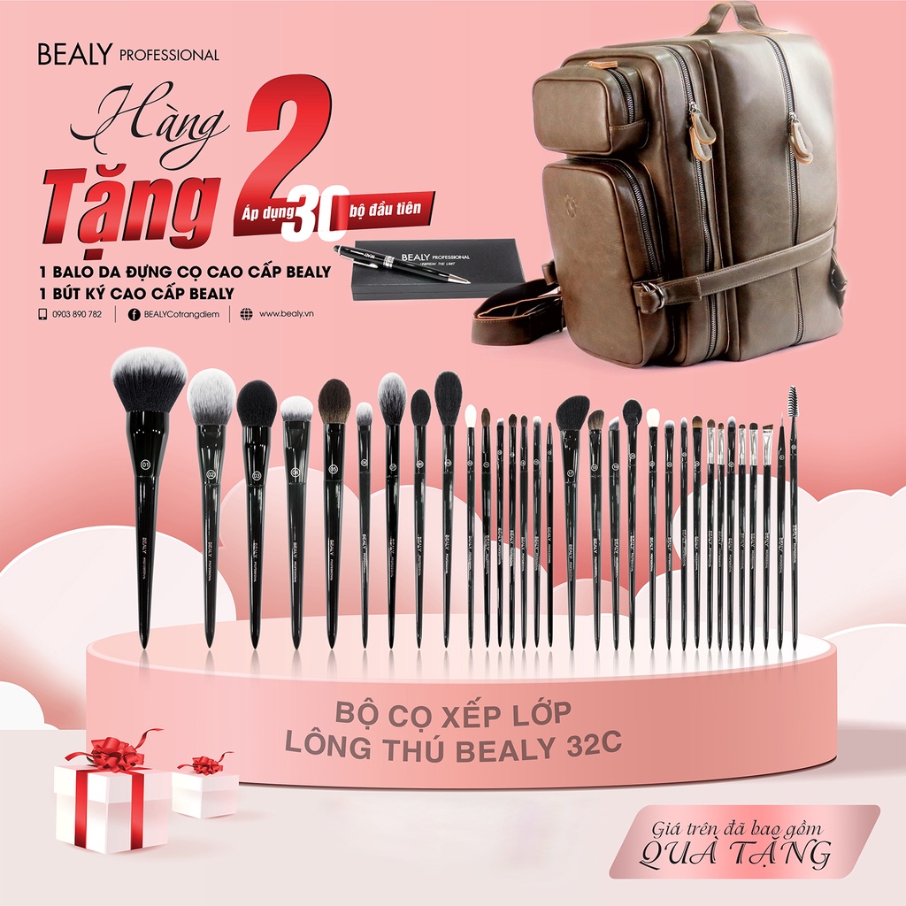 Bộ Cọ Trang Điểm Xếp Lớp Lông Thú BEALY 32C