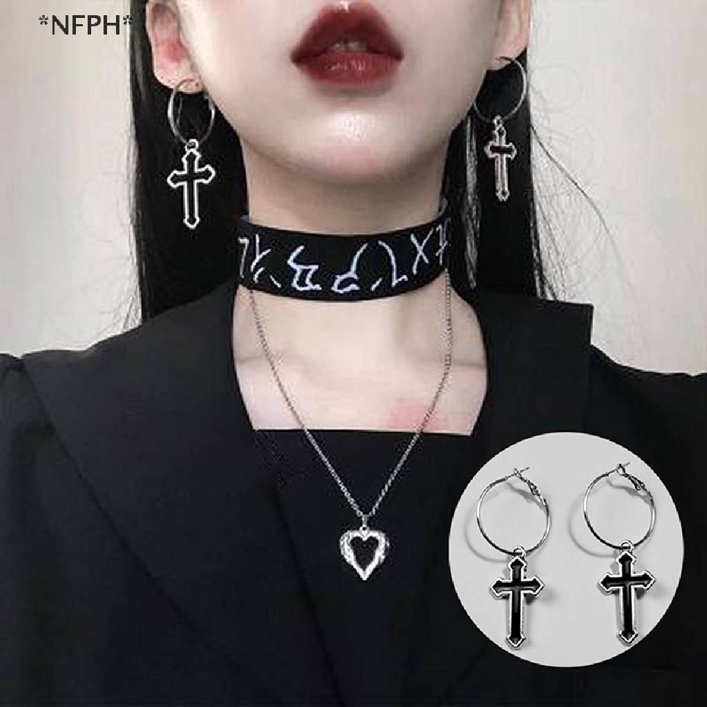 [NFPH] Bông Tai Hình Thánh Giá Tráng Men Thời Trang Vintage Cho Nữ
