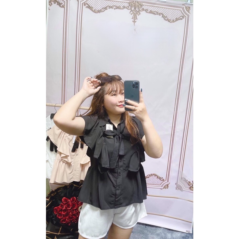 [Shop bigsize nữ] Áo sơ mi nữ tay cánh tiên bigsize 60-90kg (L-XL-XXL) màu: đen, trắng, hồng, nude, nâu