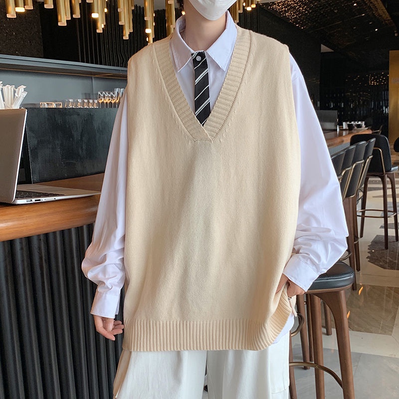 Áo khoác ghi lê dệt kim cổ chữ V dáng rộng phong cách Harajuku Nhật Bản 3 kiểu tùy chọn cho nam M-2Xl