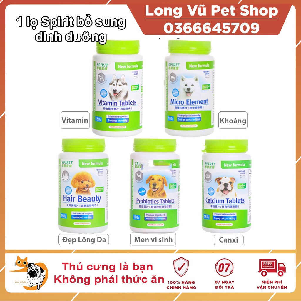 Viên SPIRIT bổ sung dinh dưỡng Canxi / đẹp lông da / Vitamin [Hộp 160g]