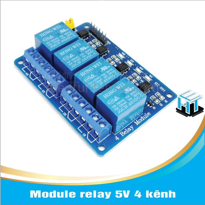 Module relay 5V 4 kênh thích hợp cho các ứng dụng đóng ngắt điện thế cao AC hoặc DC