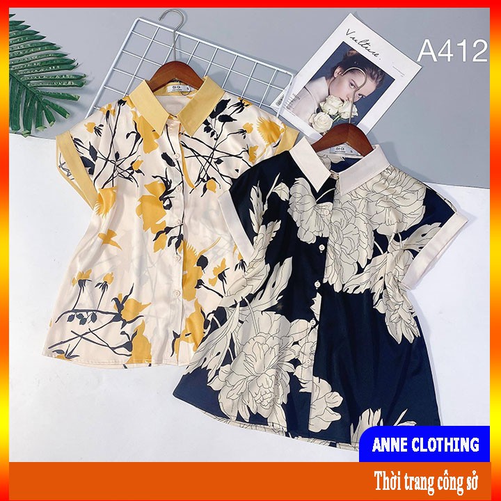 Áo sơ mi lụa hoa thiết kế kiểu tay rơi, màu vàng ANNE CLOTHING