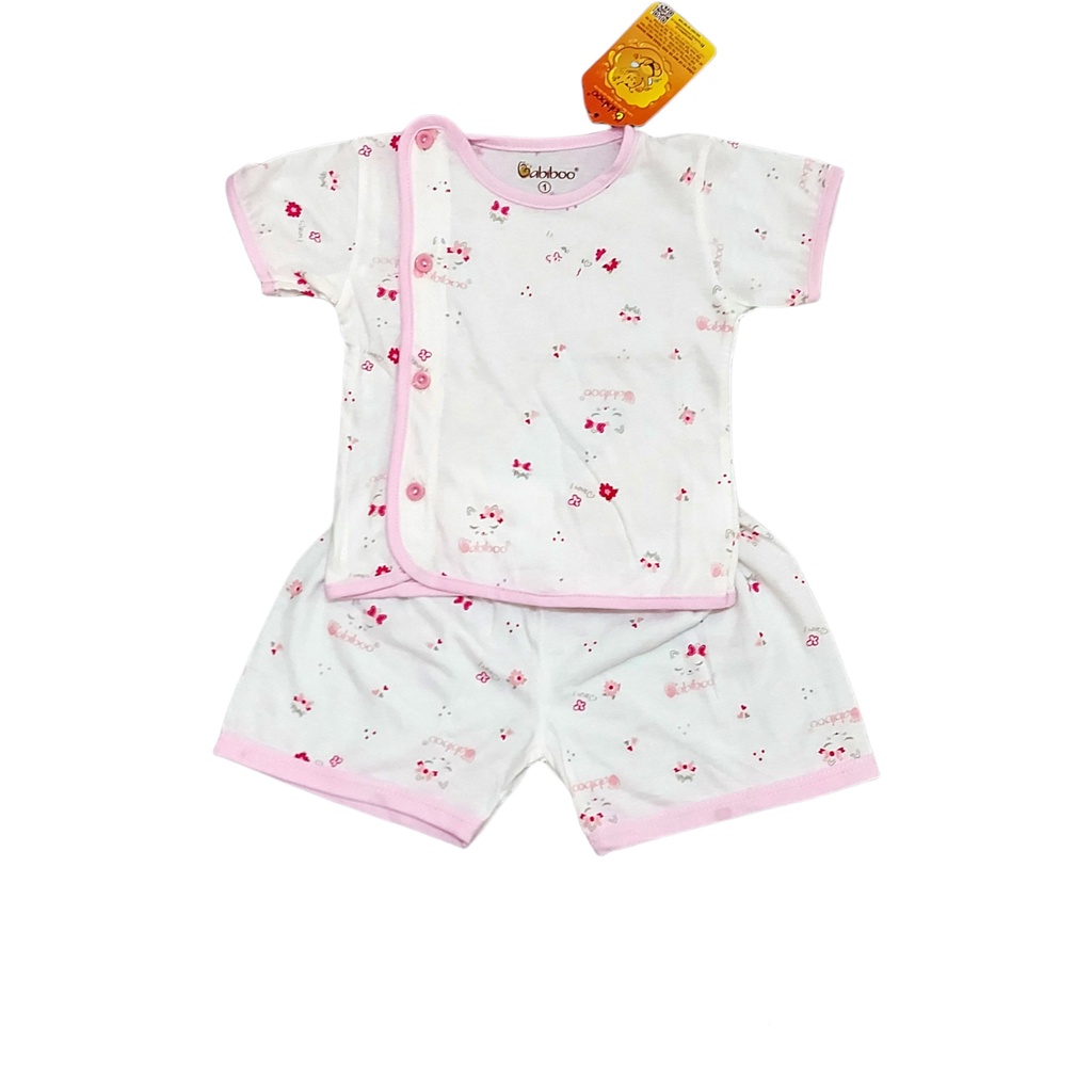 Bộ quần áo sơ sinh Babiboo 100% cotton thiết kế cài lệch họa tiết nhí cho bé