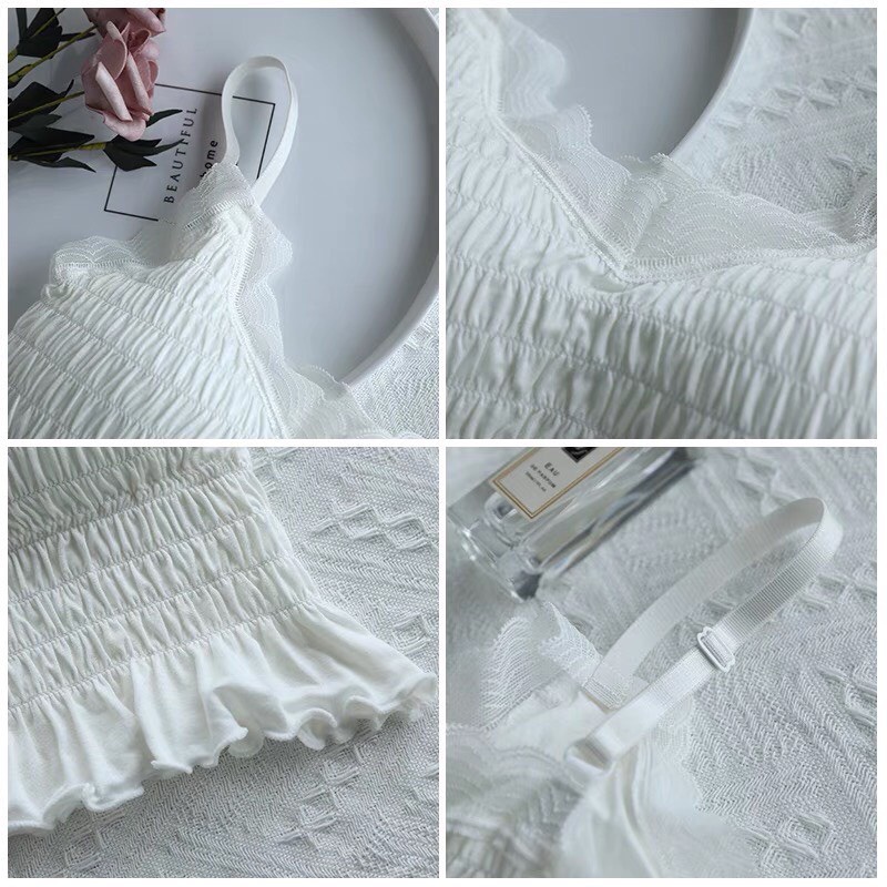 Áo bra 2 dây sexy nhún viền ren có lót ngực YUKI STORE 077
