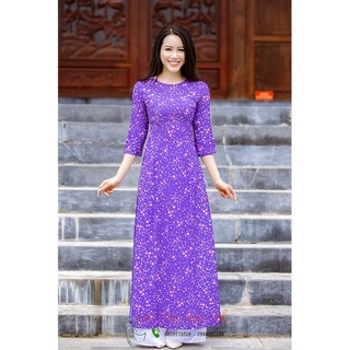 Bộ áo dài truyền thống may sẵn họa tiết hoa nhí màu tím