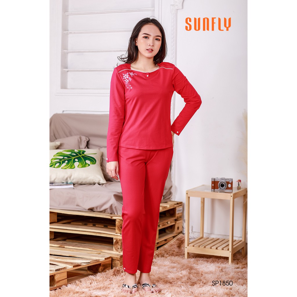 Bộ đồ mặc nhà áo tay dài, quần dài SUNFLY SP1850