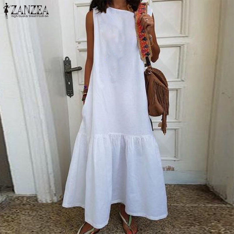 Đầm Maxi sát nách form rộng ZANZEA thời trang mùa hè dành cho nữ