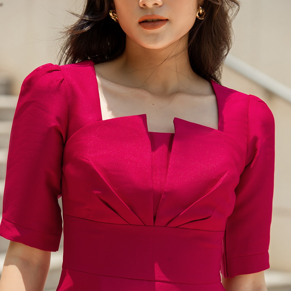Đầm xòe dự tiệc 2 lớp thời trang Eden tay lỡ cổ vuông cách điệu chất liệu Taffta dày dặn đúng form - D440
