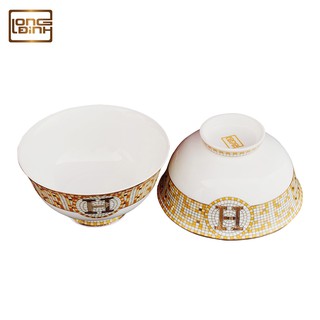 Bát cơm sứ xương Hermes Sắc Thái Hoàng Gia, Chén cơm sứ xương cao cấp Long Đỉnh, kích thước 12x6cm Long Đỉnh