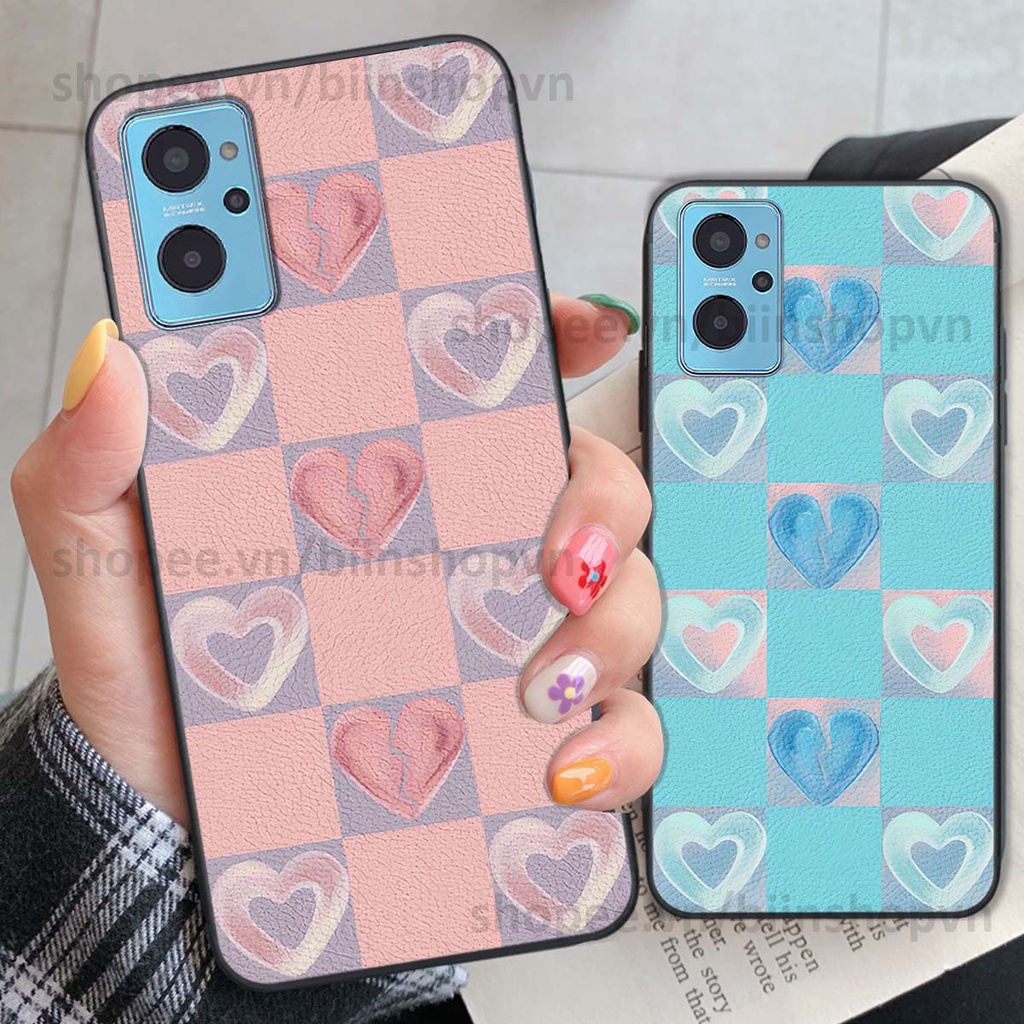 Ốp Realme 9i caro trái tim nhiều màu sắc, đầy cá tính, khẳng định phong cách