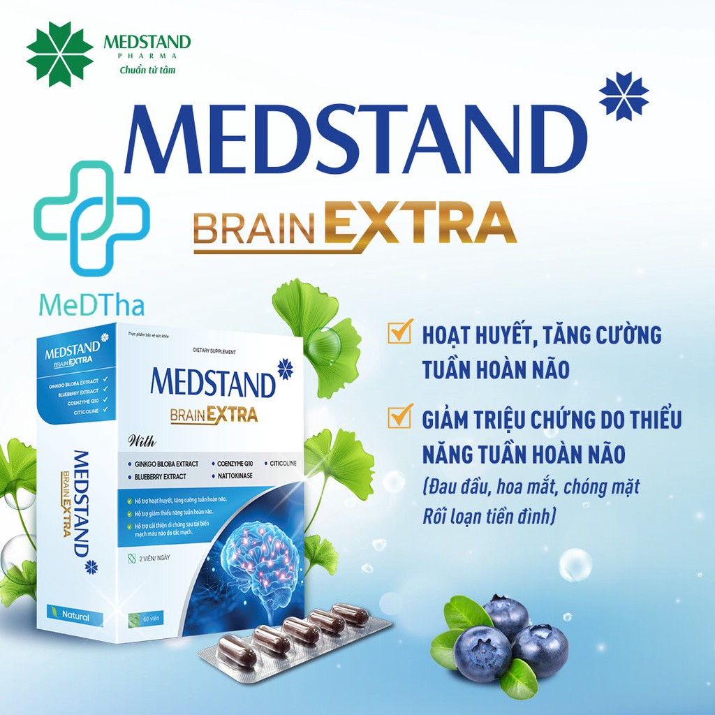 Hoạt huyết dưỡng não MEDSTAND BRAIN EXTRA - Hỗ trợ tăng cường tuần hoàn não (Hộp 60 viên) [Chính Hãng]