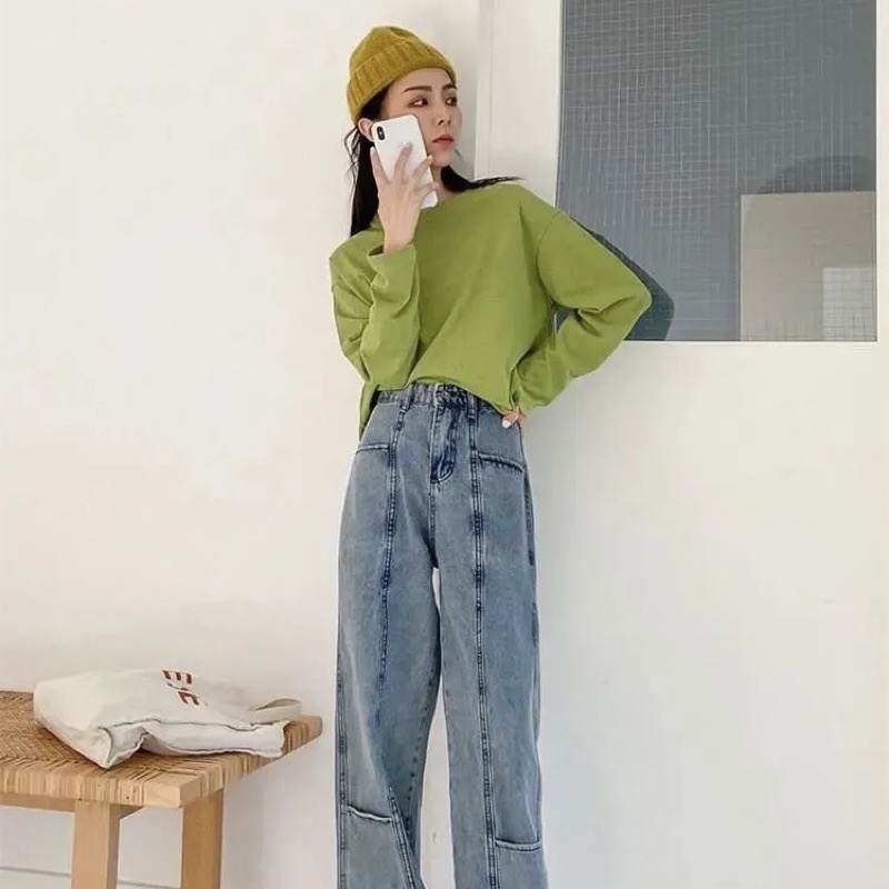 Quần Jean Nữ Ống Suông Đứng Màu Xanh Nhạt, Quần Bò Cạp Cao Basic Cá Tính Hot Trend Có Gân Đủ Size Loại 1 Style Ulzzang