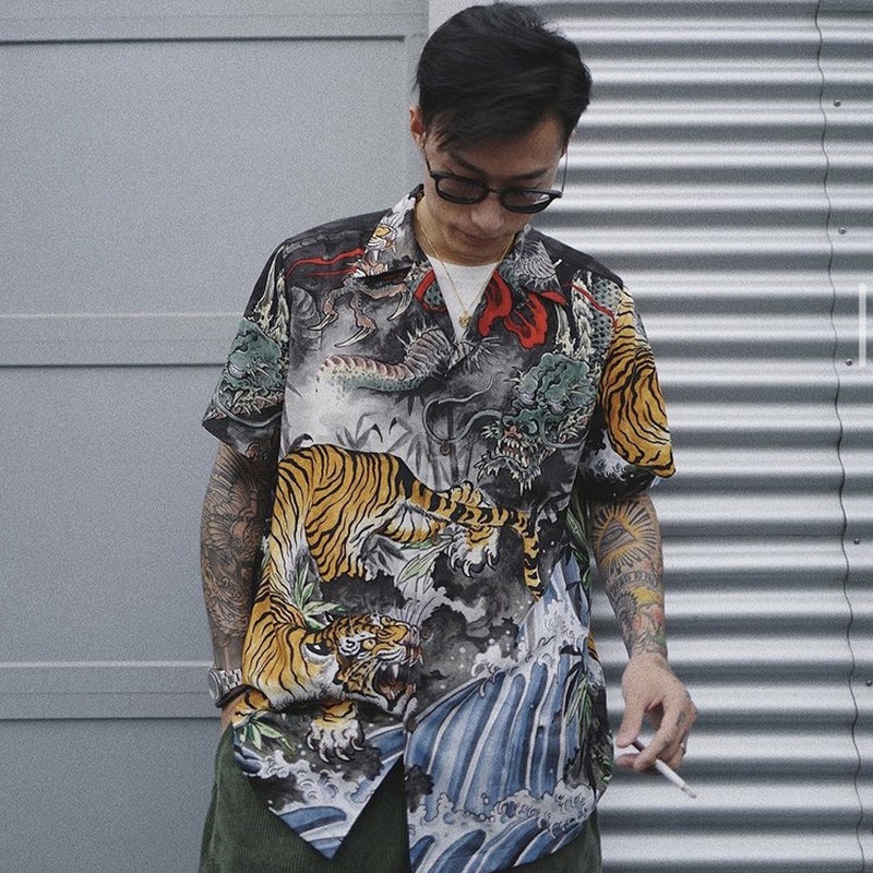 Áo Thun Tay Ngắn In Hình Hổ / Rồng WACKO MARIA Plus Size Cho Nam Và Nữ