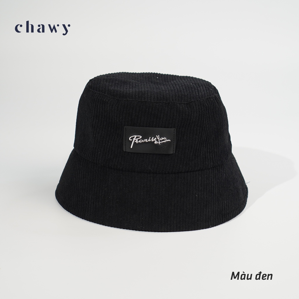Nón bucket vành cụp thêu PromissYou, mũ bucket chất nhung tăm cao cấp thời trang form unisex