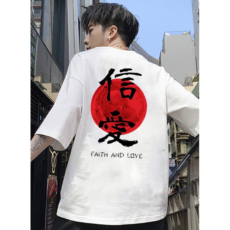 Áo phông nam nữ tay lỡ chữ kiểu faith and love vải dày mịn 2021T3169