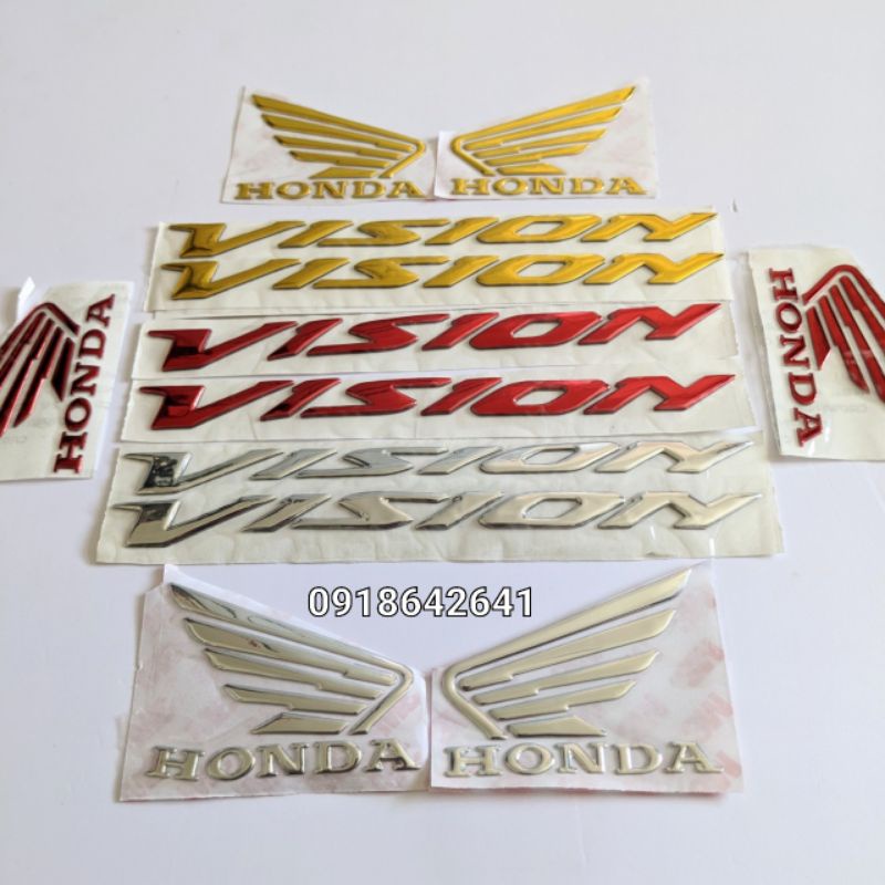 Combo tem chữ Vision đời 2014-2020 và cánh chim Honda nhựa dẻo