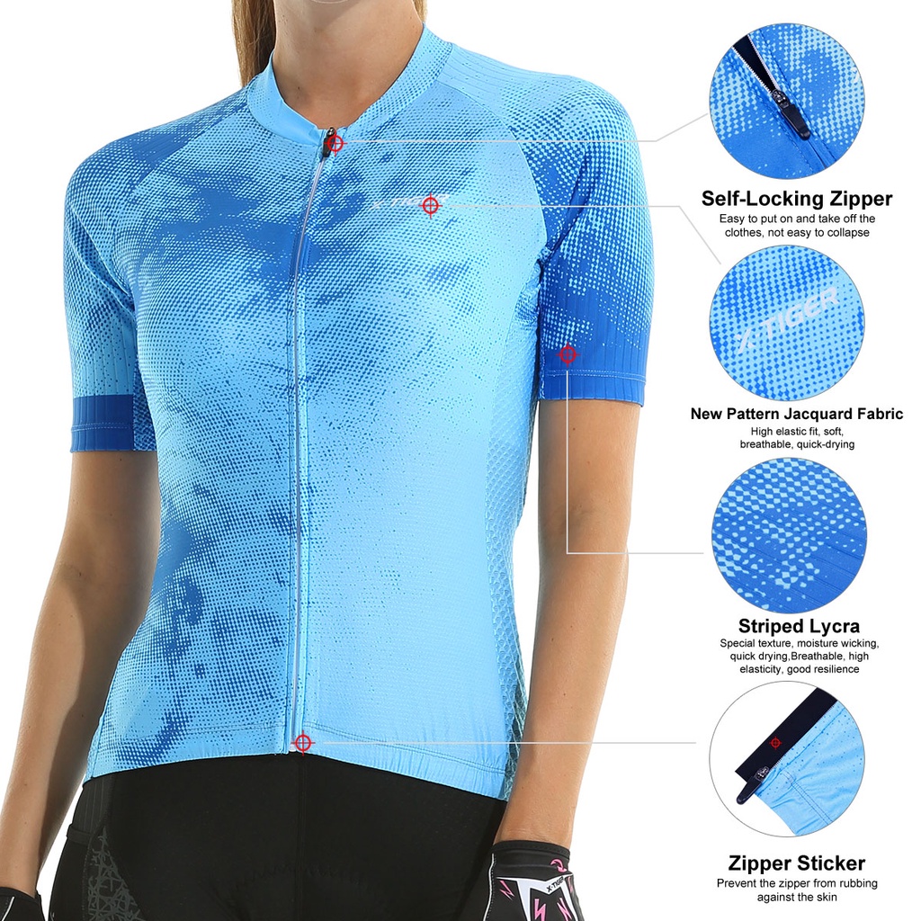 Áo thun X-TIGER tay ngắn thoáng khí chống thấm mồ hôi dành cho nữ khi chạy xe đạp