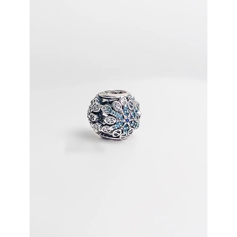 charm pan hoa đính đá xanh trắng bạc s925 cao cấp