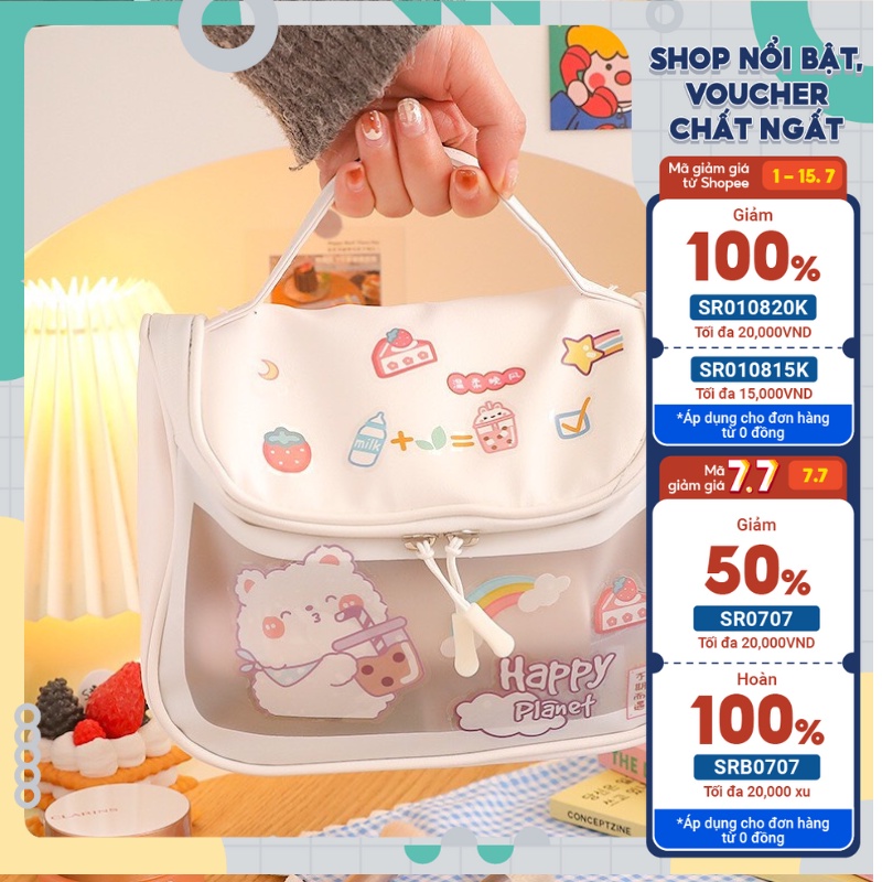 TÚI ĐỰNG MỸ PHẨM DU LỊCH TRONG SUỐT, NHIỀU NGĂN, CHỐNG THẤM NƯỚC HOẠ TIẾT DỄ THƯƠNG