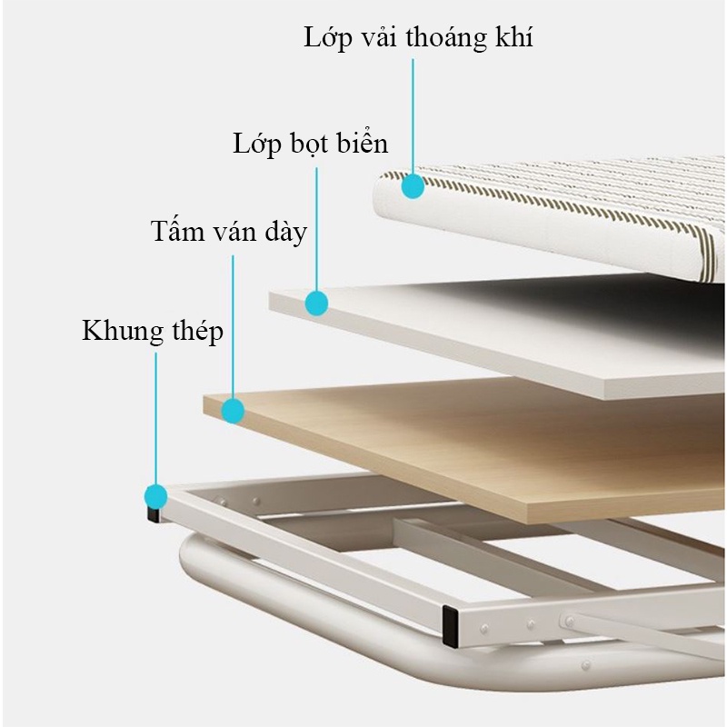 Giường gấp thông minh gấp gọn dùng gia đình, văn phòng, giường ngủ khung thép sơn tĩnh điện đệm 4 lớp bibi shop