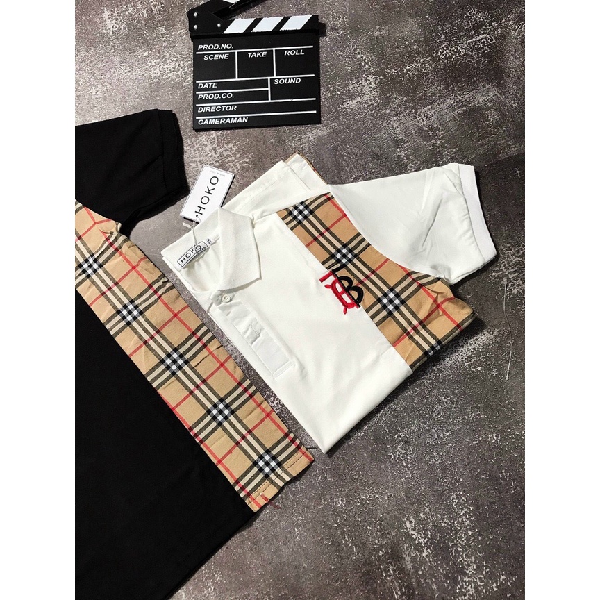 Áo thun nam cổ trụ tay ngắn phối ngực họa tiết logo chữ B đỏ , sọc kẻ vàng áo chất cotton thoáng mát thời trang hè hot