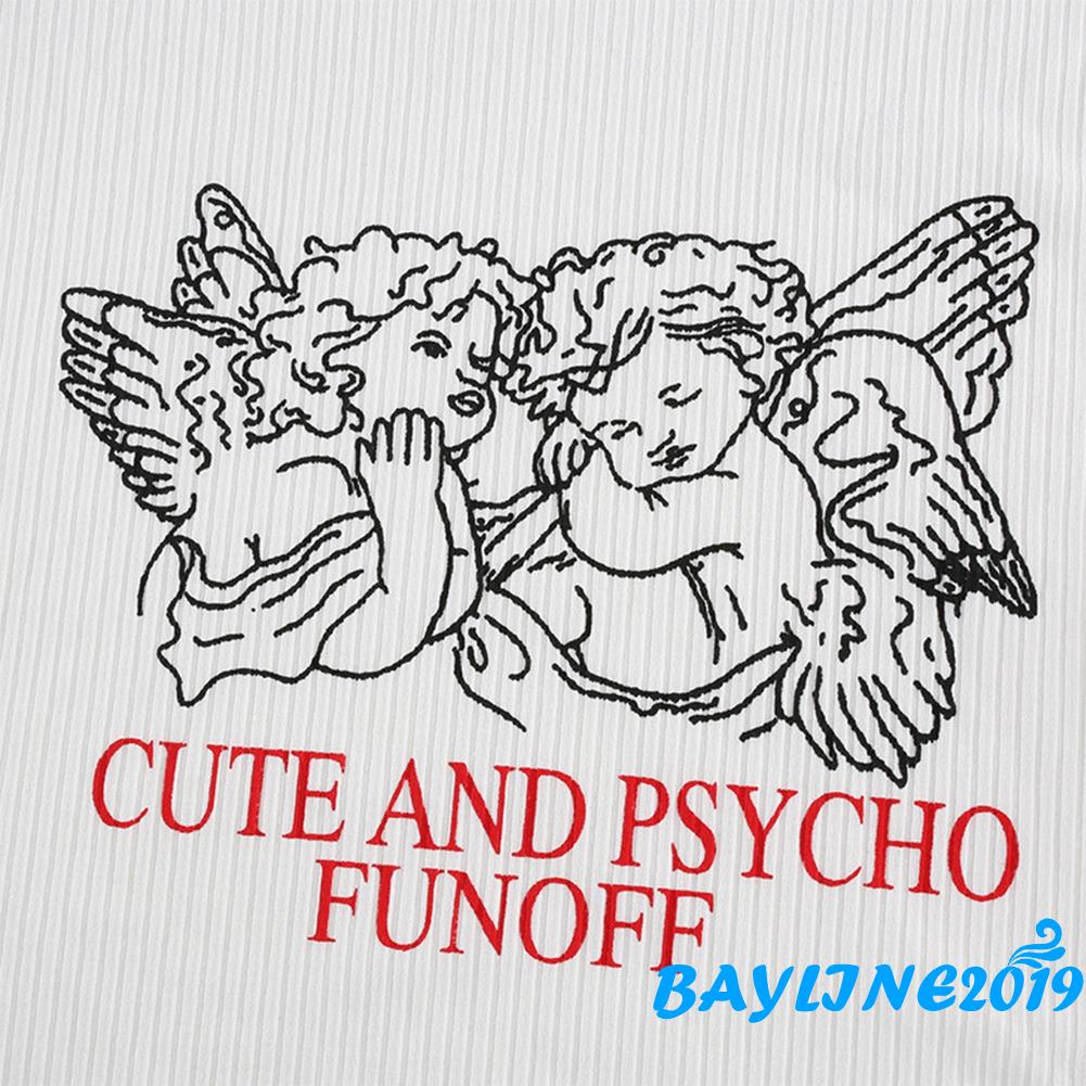 Áo Croptop Ngắn Tay In Chữ Thời Trang Dành Cho Nữ