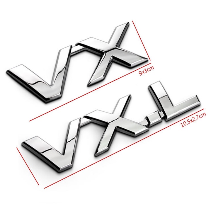 Decal tem chữ VX.L /  TX.L / V6 / VX chất liệu inox dán đuôi xe ô tô