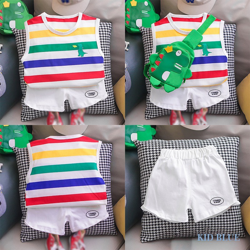 Set Áo Thun Ba Lỗ + Quần Short In Hình Khủng Long Cho Bé Trai