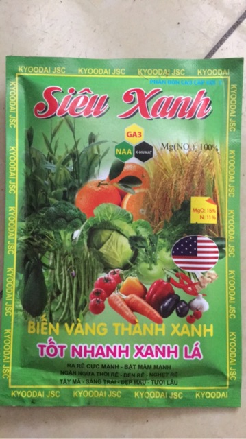 Phân bón lá chuyên dưỡng mầm Siêu Xanh 50gr cung cấp nguyên tố Magie giúp lá xanh, tăng diệp lục tố, mầm khỏe