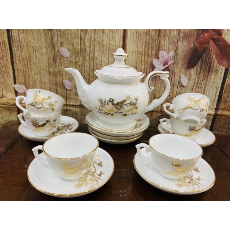 Ấm chén bát tràng - bộ đài các vẽ phúc đúc - ấm chén bát tràng