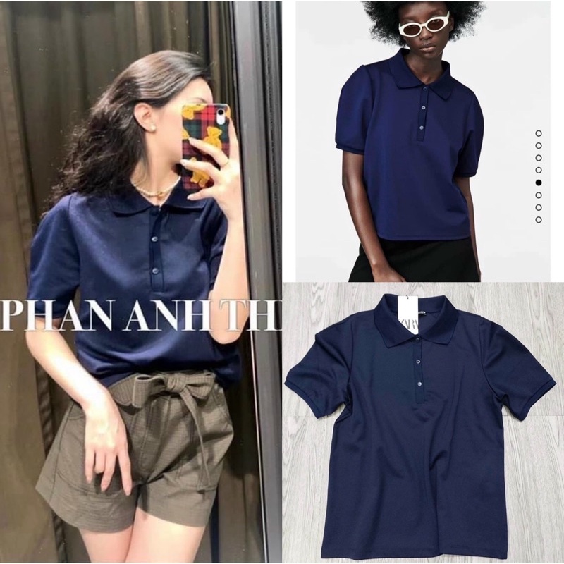 Áo Polo Xanh Than Tay Phồng L.Y Store Nữ [FREESHIP]  Thun cổ bẻ trơn màu, phông cộc kiểu dáng công sở cá tính ulzzang