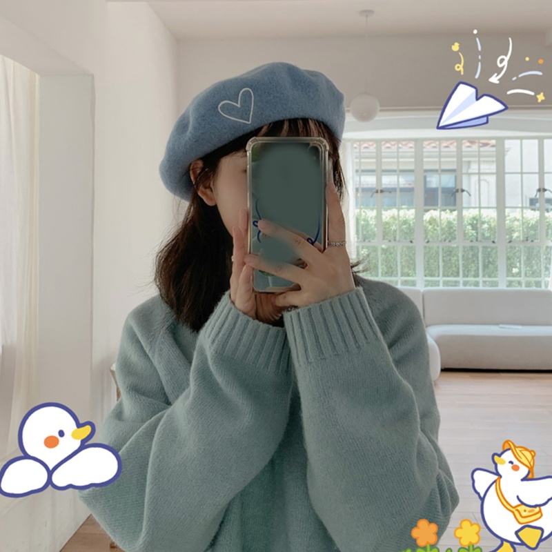 Mũ Beret Thêu Hình Trái Tim Phong Cách Thanh Lịch Dành Cho Nữ