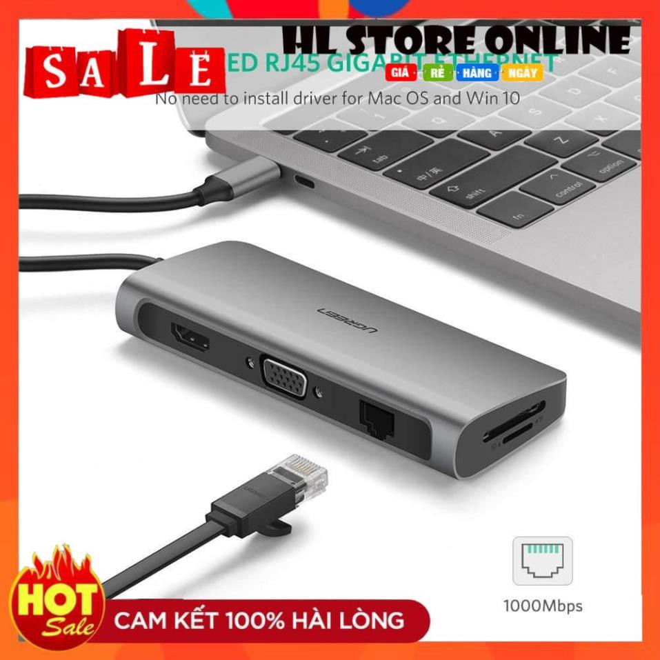 💖 Bộ chuyển USB C to HDMI+VGA+USB 3.0+LAN 1Gbps + Card Reader Ugreen 40873 - Ugreen 40873