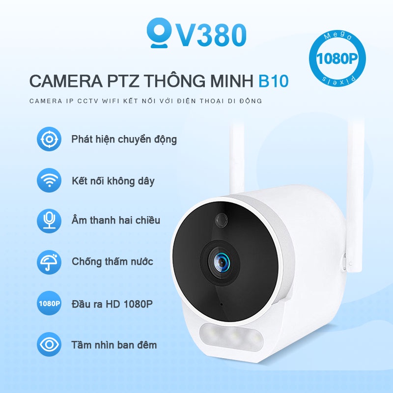 Camera Wifi V380 B10 3MP Chống Thấm Nhìn Ban Đêm Camera An Ninh 1440P HD Ngoài Trời Đèn Tường Không Dây