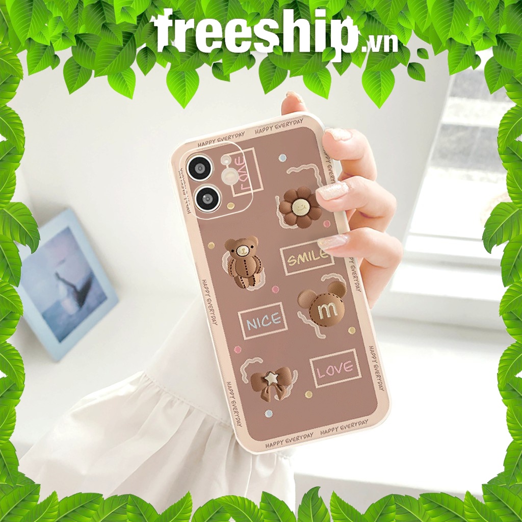 Ốp lưng iphone cạnh vuông Gấu nâu Happy Everyday cho 6/6s/6splus/7/7plus/8/8plus/x//xs/11/12/pro/max/plus/promax e177