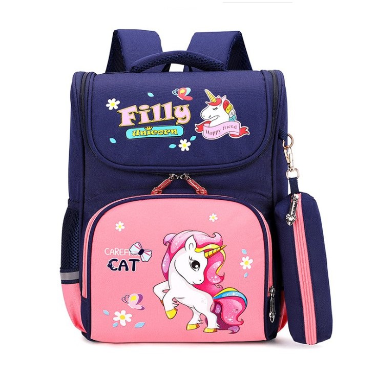 Balo học sinh chống gù Ngựa Pony cho bé gái, có dải phản quang, kèm túi bút