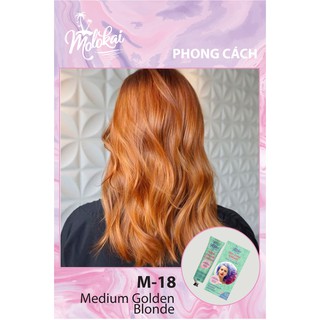 Nhuộm tóc màu phủ bạc MOLOKAI màu vàng medium M-18 chiết suất từ thiên nhiên tặng kèm trợ oxy dưỡng 60ml