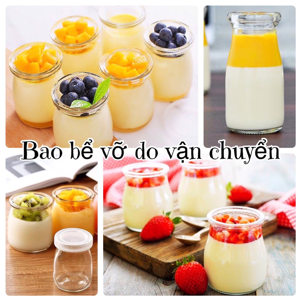 Hũ thủy tinh làm sữa chua,caramen, chưng yến chai sữa hạt loại có nắp 100ml hàng Cao Cấp Dày Dặn an toàn cho bé