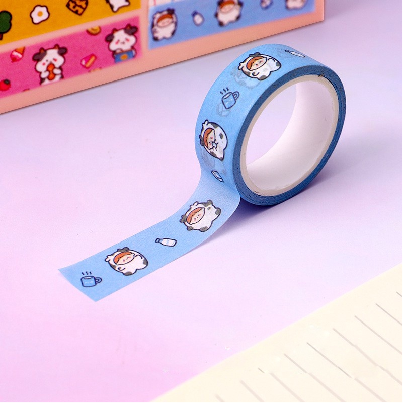 Washi tape cute 1.5cm x 5m họa tiết Bò Sữa 4 phân loại lựa chọn BMBooks