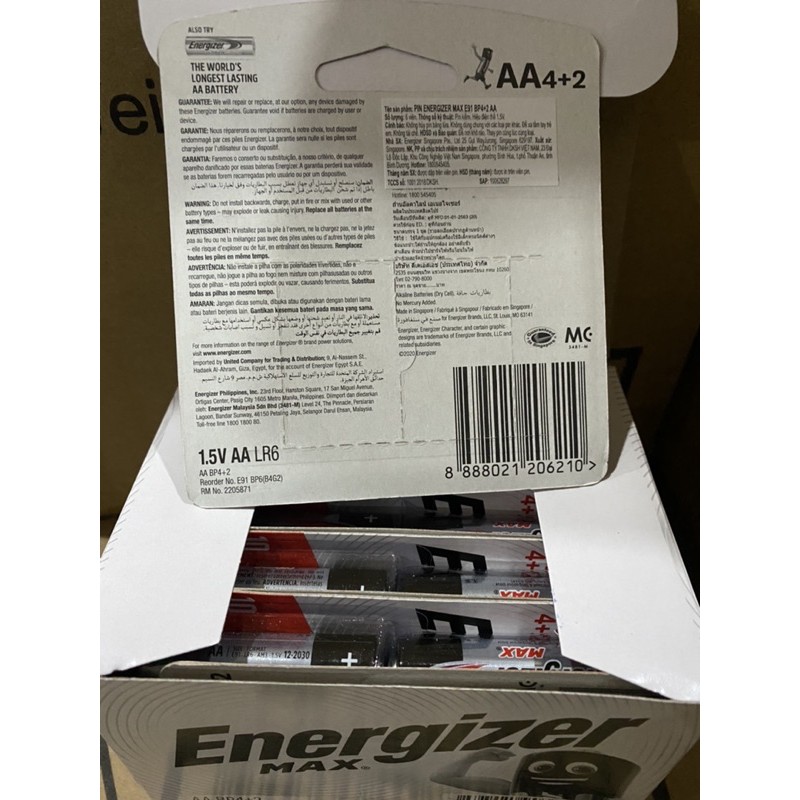 Combo Khuyến Mãi 6 viên Pin Đũa AAA Energizer Alkaline 1.5V (Nhập Khẩu Singapore)[Chính Hãng 100%]