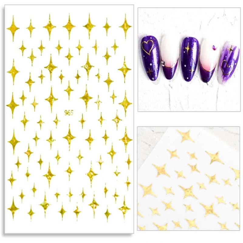 Miếng Dán Trang Trí Móng Tay Hình Ngôi Sao Vàng 3D Dễ Thương DIY