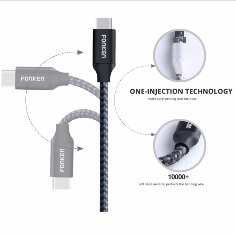 Cáp Sạc Nhanh FONKEN 3A USB Type-C Dài 2m 3m Dành Cho Điện Thoại